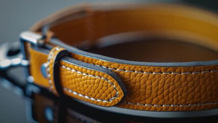 Video Close-up view of a leather belt on a table, suitable for use in e-commerce or product promotion contexts