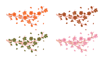 Abstract Flowers with Gradient Colors on Transparent Background