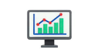 3D Render of a Computer Monitor Displaying a Financial Chart