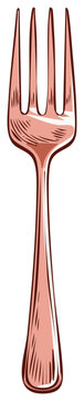 Illustration of a copper fork with distinct lines detailing the design of the kitchen utensil