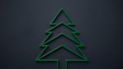 Minimal green neon christmas tree outline on dark background
