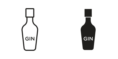 Gin icons. Solid black silhouette and line art outline. Minimal design element,