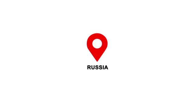Russia country location pin animation. GPS tracking map pointer icon with alpha channel and white background, 4K video.
