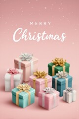 Pastel wrapped Christmas presents with bows
