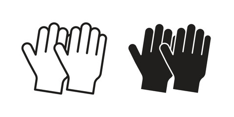 Fototapeta premium Gloves icons. Solid black silhouette and line art outline. Minimal design element,
