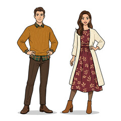 Autumn outfits are modeled by models. Isolated on a white background.