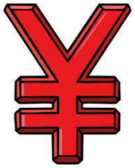 Obraz premium Bright Red 3D Yen Symbol with Outline and Shading