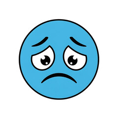 Fototapeta premium Sad blue emoticon face with downturned eyes and mouth on transparent background