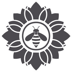 Fototapeta premium Honeybee Inside Floral Petal Circle Decorative Design Graphic for Logos Labels Branding