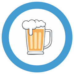 Illustration of a Foamy Beer Mug Inside a Blue Circle