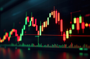Forex currency exchange trading graph displaying volatile bullish and bearish candlestick patterns for technical market analysis and economic trend prediction in a global finance sector
