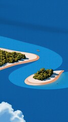 Tropical islands sailboats illustration