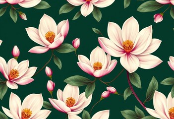 Elegant magnolia blossom pattern, repeating floral design, detail, background