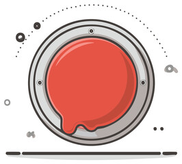 Abstract illustration of a red paint can with dripping paint, gray rim, and decorative elements.