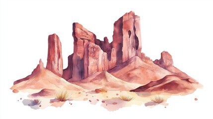 Tassili n&rsquo;Ajjer National Park. Tassili n&rsquo;Ajjer National Park hand drawn watercolor illustration on white background