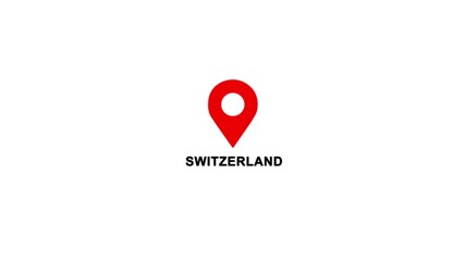 Switzerland country location pin animation. GPS tracking map pointer icon with alpha channel and white background, 4K video. - Powered by Adobe