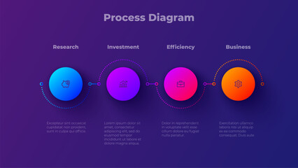 4 Step Gradient Infographic Template. Four Step Circular Diagram for Presentation, Workflow, and Data Visualization