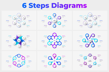 Infographic with 6 steps, six step diagram template for presentation, circular process chart, workflow cycle visualization for business and strategy slides