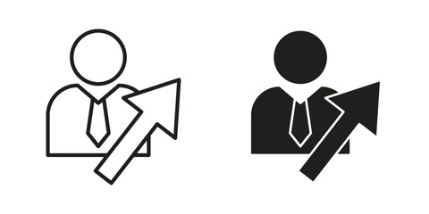 Lead conversion icons. Solid black silhouette and line art outline. Minimal design element,