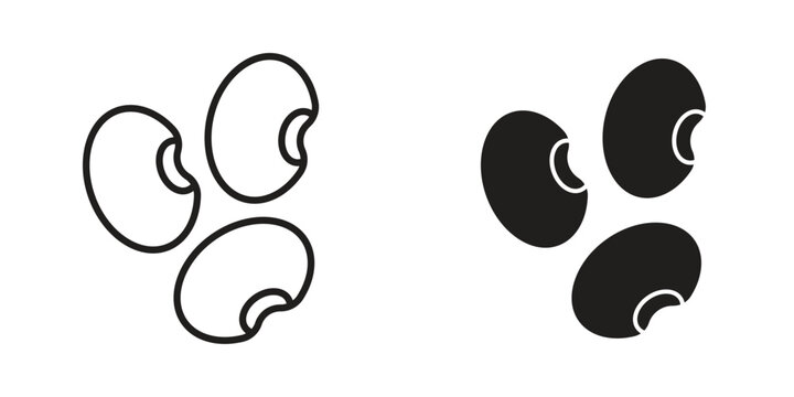 Legume icons. Solid black silhouette and line art outline. Minimal design element,