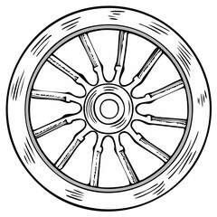 Obraz premium Sketch of Wooden Wheel Wagon Cart Design, Vector Illustration Graphic