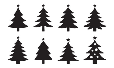 Silhouettes of evergreen trees in a forest setting