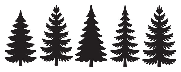 Silhouettes of evergreen trees in a forest setting