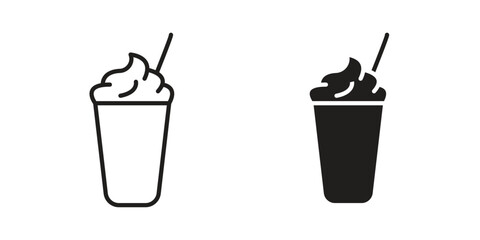 Milkshake icons. Solid black silhouette and line art outline. Minimal design element,