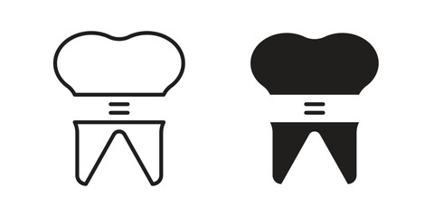 Molar crown icons. Solid black silhouette and line art outline. Minimal design element,