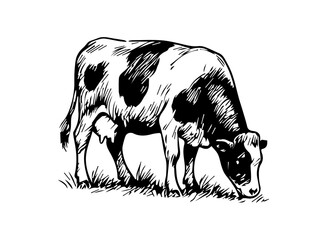Simple hand drawn cow sketch, engraved farm animal drawing.