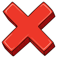 Fototapeta premium Bold Red X Mark Symbol with 3D Effect and Outline