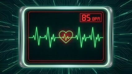 Digital Heartbeat Monitor Display with Heart Icon.