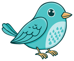 Cute cartoon blue bird with a cheerful expression and simple, rounded design