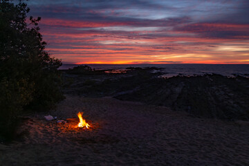 fire on the beach art sunset