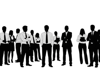 Group of business professionals standing together in formal attire isolated on transparent background