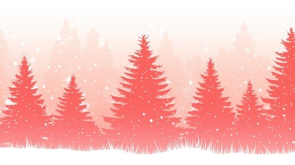 Obraz premium Red Christmas trees against a snowy background with snowflakes falling on grass in a simple vector illustration