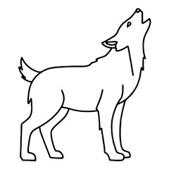Howling Wolf Line Art: Hand Drawn Monochrome Outline of Wild Dog or Coyote, Vector Illustration