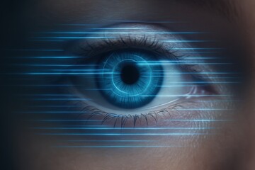 A Close-Up of an Eye with Futuristic Digital Elements Highlighting High Technology and Optical Innovations in a Striking Visual Representation