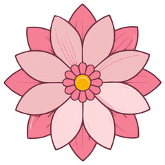 Symmetrical pink lotus flower illustration with layered petals and a yellow center