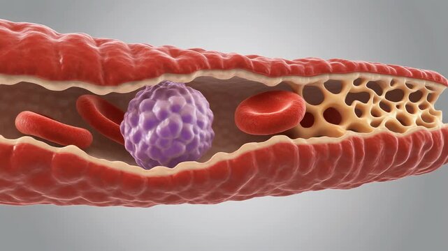 3D CGI Rendering of Human Leukocyte and Red Blood Cells within a Blood Vessel