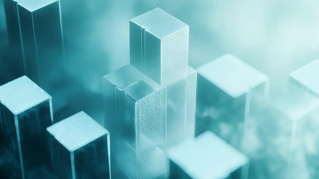Abstract blue digital data columns in fog
