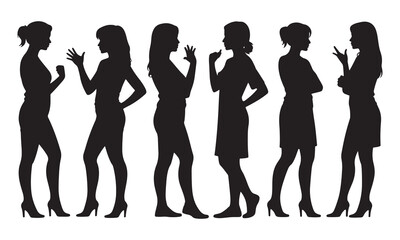 Group of diverse people standing together silhouette.