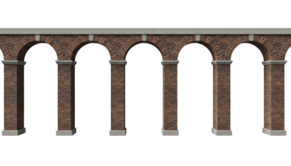 古典建築の美を受け継ぐ重厚なレンガ造アーチ橋｜背景なし・透過PNG・コピースペース