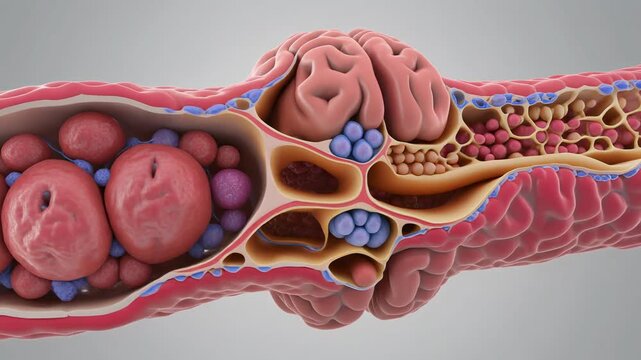 Animated 3D CGI Medical Visualization of Human Brain Blood Vessels and Cells
