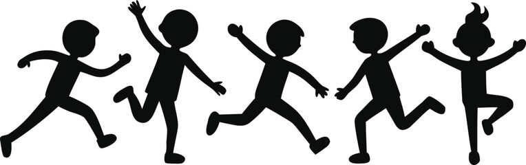 Silhouette Fun: A playful group of children leap and bound with joyous energy, their silhouettes against a vibrant backdrop, capturing the essence of childhood fun and boundless freedom.