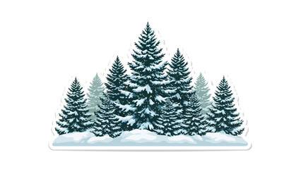 Obraz premium Stylized winter forest vector illustration with snow-covered pine trees and subtle glowing lights, isolated on white background