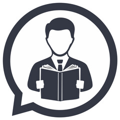 Obraz premium Silhouette man in suit reading open book inside speech bubble icon representing knowledge sharing communication and learning