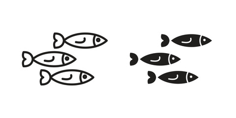 Shoal icons. Solid black silhouette and line art outline. Minimal design element,