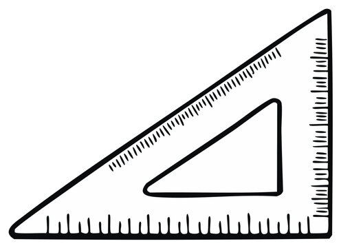 Hand-drawn right angle triangle ruler with measurement markings