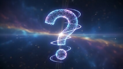 Mystical Question Mark Floating in Space Scene.